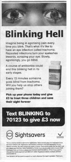 Sightsavers Blinking Hell advertisment