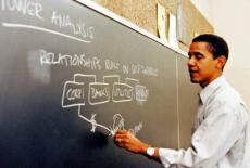 Obama and a blackboard