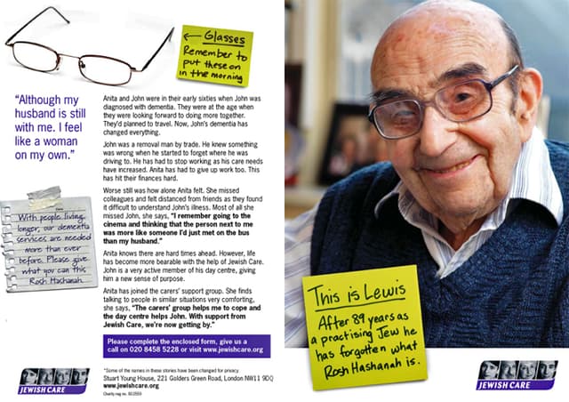 Front of Jewish Care’s A5 leaflet.