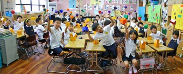 Children at school tables